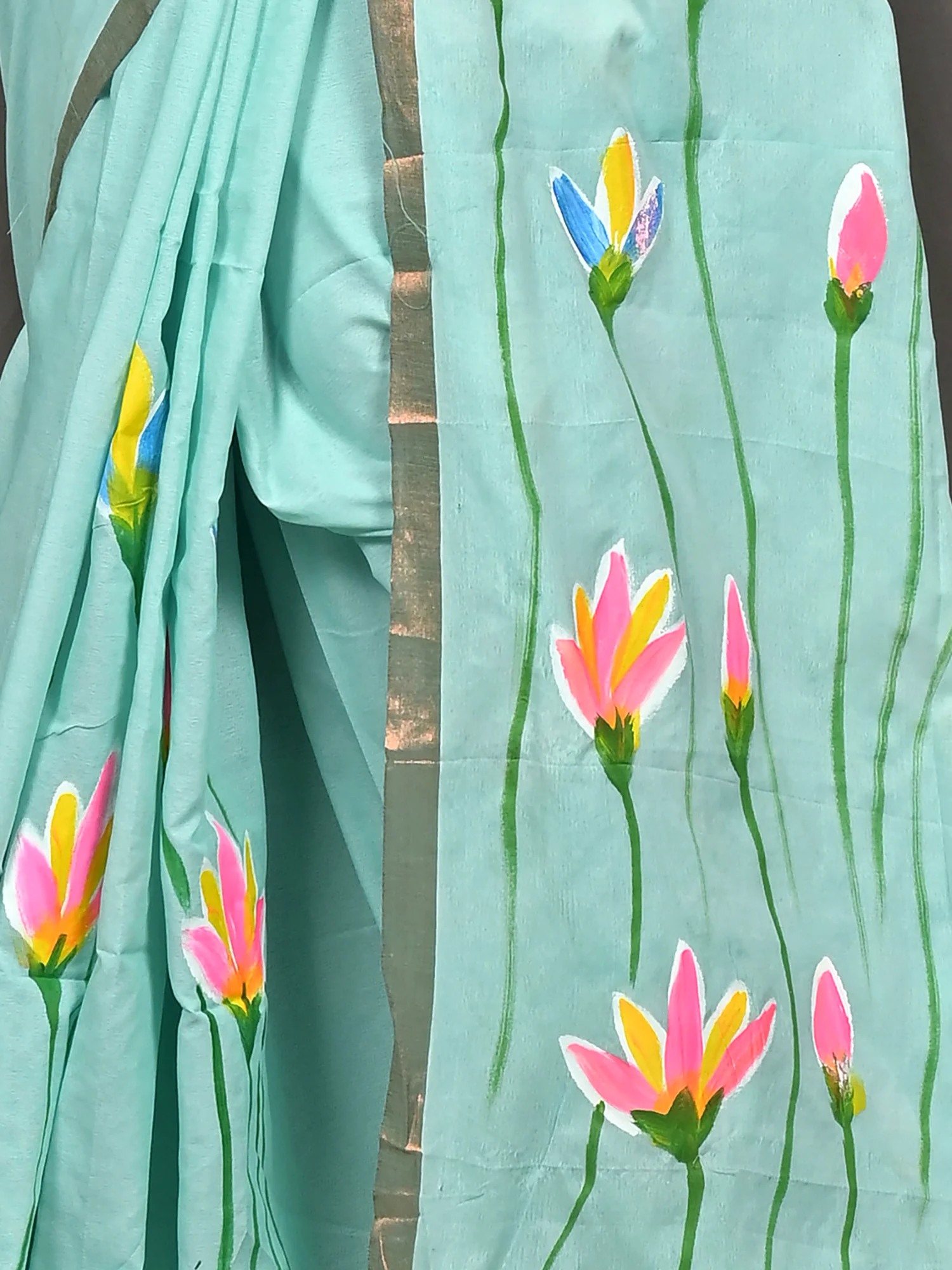 See Green Pure Cotton Norah Hand Painted Saree (2274)